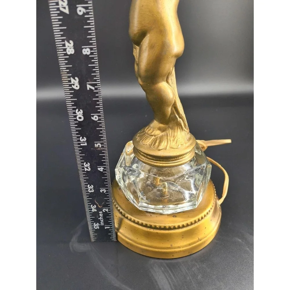 Vintage 1950s Hollywood Regency Cherub Boudoir Lamp Glass Crystal Gilt Mixed...